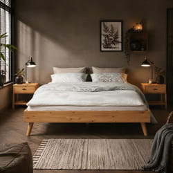 Lit futon KARRI double pour adulte 140 x 200 cm 2 places en bois massif coloris chêne