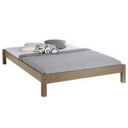 Lit futon double pour adulte TAIFUN 140 x 190 cm 2 personnes 2 places pin massif lasuré taupe