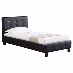 Lit simple pour adulte ou enfant TICO avec sommier 90x190 cm 1 place tête et pied de lit capitonnés avec strass synthétique n ...