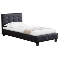 Lit simple pour adulte ou enfant TICO avec sommier 90x190 cm 1 place tête et pied de lit capitonnés avec strass synthétique noir