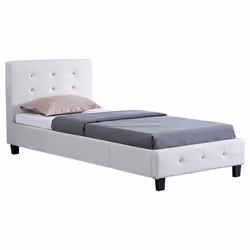 Lit simple pour adulte ou enfant TICO avec sommier 90x190 cm 1 place tête et pied de lit capitonnés avec strass synthétique b ...