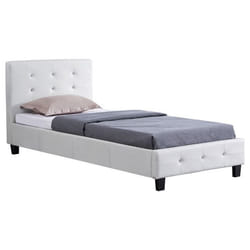 Lit simple pour adulte ou enfant TICO avec sommier 90x190 cm 1 place tête et pied de lit capitonnés avec strass synthétique blanc