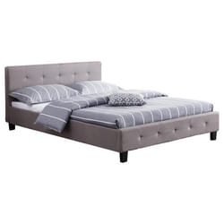 Lit double pour adulte JOSY avec sommier 140x190 cm 2 places / 2 personnes tête et pied de lit capitonnés avec strass en tissu