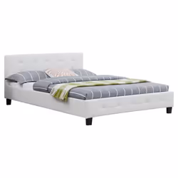 Lit double pour adulte MATHIEU avec sommier 140x190 cm 2 places / 2 personnes tête et pied de lit capitonnés en synthétique b ...