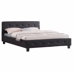 Lit double pour adulte MATHIEU avec sommier 140x190 cm 2 places / 2 personnes tête et pied de lit capitonnés en synthétique n ...