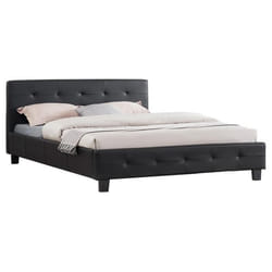 Lit double pour adulte MATHIEU avec sommier 140x190 cm 2 places / 2 personnes tête et pied de lit capitonnés en synthétique noir
