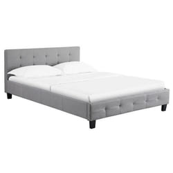 Lit double pour adulte MATHIEU avec sommier 140x190 cm 2 places / 2 personnes tête et pied de lit capitonnés en tissu gris