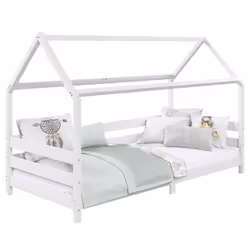 Lit cabane FINA lit simple pour enfant montessori 90 x 190 cm avec barrières de protection sur 3 côtés en pin massif lasuré b ...