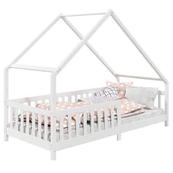 Lit cabane CORA lit enfant simple montessori asymétrique en bois 90 x 200 cm en pin massif lasuré blanc
