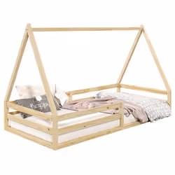 Lit cabane SILA 90x200 cm lit simple enfant 1 place type Montessori en pin massif finition naturelle