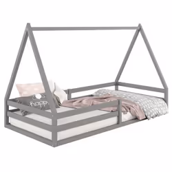 Lit cabane SILA 90x200 cm lit simple enfant 1 place type Montessori en pin massif gris