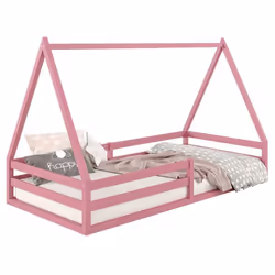 Lit cabane SILA 90x200 cm lit simple enfant 1 place type Montessori en pin massif rose