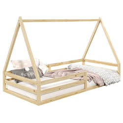 Lit cabane SILA 90x190 cm lit simple enfant 1 place type Montessori en pin massif finition naturelle