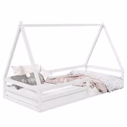 Lit cabane SILA 90x190 cm lit simple enfant 1 place type Montessori en pin massif blanc