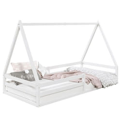 Lit cabane SILA 90x190 cm lit simple enfant 1 place type Montessori en pin massif blanc