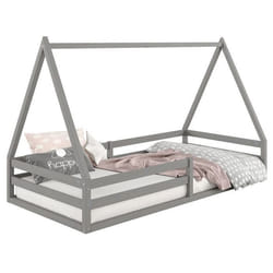Lit cabane SILA 90x190 cm lit simple enfant 1 place type Montessori en pin massif gris