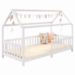 Lit cabane NINA lit enfant simple montessori en bois 90 x 200 cm en pin massif lasuré blanc