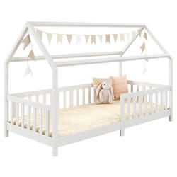 Lit cabane NINA lit enfant simple montessori en bois 90 x 200 cm en pin massif lasuré blanc
