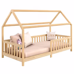 Lit cabane NINA lit enfant simple montessori en bois 90 x 190 cm en pin massif à la finition naturelle