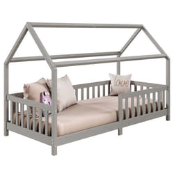Lit cabane NINA lit enfant simple montessori en bois 90 x 190 cm en pin massif lasuré gris