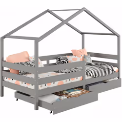 Description générale Le lit cabane Ena est idéal pour créer un univers de rêve pour votre enfant. Sa structure en forme de ma ...