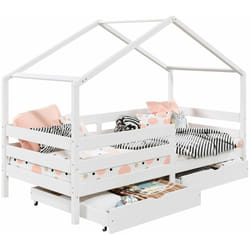 Idimex - Lit cabane ena avec tiroirs, 90 x 190 cm en pin massif lasuré blanc