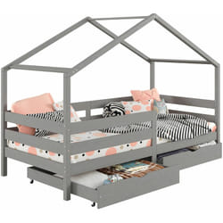 Idimex - Lit cabane ena avec tiroirs, 90 x 190 cm en pin massif lasuré gris