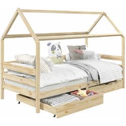 Lit cabane clia 90 x 190 cm avec tiroirs, en pin massif finition naturelle