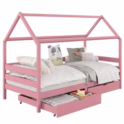 Lit cabane CLIA lit simple pour enfant montessori 90 x 190 cm avec rangement 2 tiroirs et barrières de protection pin massif  ...