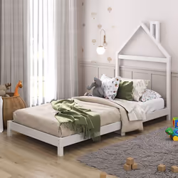 Lit enfant LIZ tête de lit en forme de maison Lit au sol Montessori Pour couchage 90 x 190 cm bois de pin massif Blanc