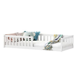 Lit enfant GUSTAVO lit au sol 90x190 cm dinspiration Montessori avec barrières de protection en pin massif lasuré blanc