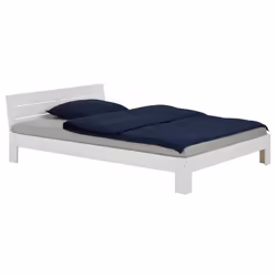 Lit double pour adulte THOMAS avec tête de lit couchage 140 x 200 cm 2 places / 2 personnes en pin massif lasuré blanc