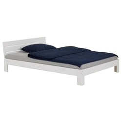 Lit double pour adulte THOMAS avec tête de lit couchage 140 x 200 cm 2 places / 2 personnes en pin massif lasuré blanc