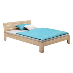 Lit double pour adulte THOMAS avec tête de lit couchage 140 x 200 cm 2 places / 2 personnes en pin massif vernis naturel