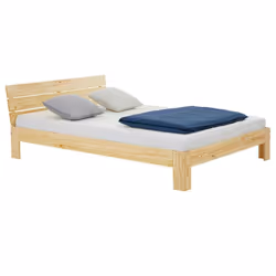 Lit double pour adulte THOMAS couchage 140 x 190 cm avec tête de lit 2 places pour 2 personnes en pin massif au vernis nature ...