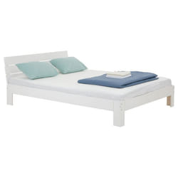 Lit double pour adulte THOMAS couchage 140 x 190 cm avec tête de lit 2 places pour 2 personnes en pin massif lasuré blanc