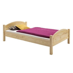 Lit simple FLIMS 90 x 200 cm lit pour enfant en pin massif vernis naturel avec tête et pied de lit arrondil