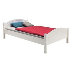 Lit simple FLIMS 100 x 200 cm lit pour enfant en pin massif lasuré blanc avec tête et pied de lit arrondi