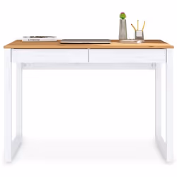 Bureau en bois avec 2 tiroirs NOAH design scandinave en pin massif coloris blanc et chêne