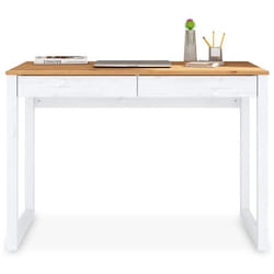 Bureau en bois avec 2 tiroirs NOAH design scandinave en pin massif coloris blanc et chêne