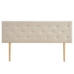 Tête de lit LULINE 160 capitonnée En tissu rembourré Pieds en bois Design élégant Pour lits 160 cm Écru