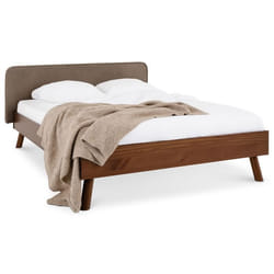 Lit futon avec tête de lit KARRI double pour adulte 140 x 200 cm 2 places en bois massif couleur grège et châtaignier