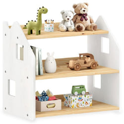 Étagère enfant YASMIN forme maison 3 étages 65 x 60 x 41 cm bois lasuré naturel/blanc – idéale chambre rangement Montessori