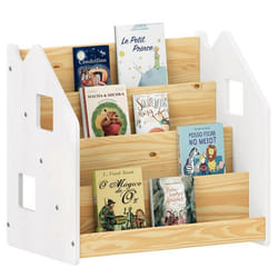 Bibliothèque enfant BRUNO Rangement livres pour chambre enfant 4 Compartiments En pin massif maqué blanc/naturel