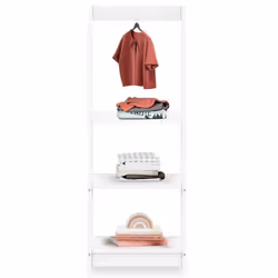 Étagère à vêtement Enfant SALLY en Pin Massif Dressing Enfant avec Tringle à Vêtements Penderie Enfant Montessori Blanc