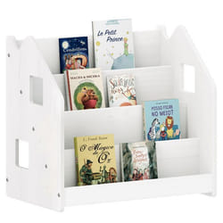 Bibliothèque enfant BRUNO Rangement livres pour chambre enfant 4 Compartiments En pin massif laqué blanc