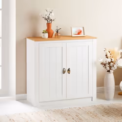 Buffet BOLTON - IDIMEX - Meuble de salon - 2 portes - Pin massif - Blanc et brun