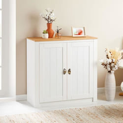 Buffet BOLTON - IDIMEX - Meuble de salon - 2 portes - Pin massif - Blanc et brun