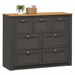 Commode chambre BOLTON L 110 cm en bois massif lasuré gris anthracite et brun 7 tiroirs meuble de rangement buffet