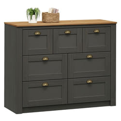 Commode chambre BOLTON L 110 cm en bois massif lasuré gris anthracite et brun 7 tiroirs meuble de rangement buffet